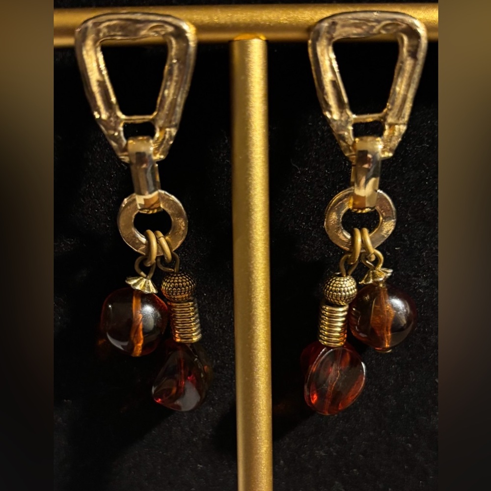 Elegant Gold and Brown Dangle Earrings